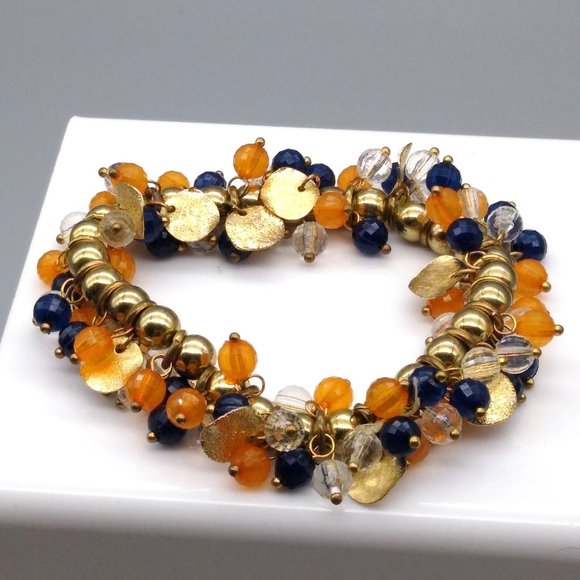 Vintage Bright ChaCha Stretch Bracelet, Gold Tone Beaded Bangle - Picture 1 of 5